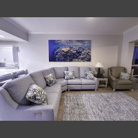 a large photo of a coral reef hanging above a coral reef