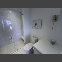fine art underwater photograph of a clownfish in a white anemone, displayed in a bathroom