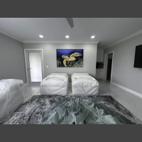 fine art underwater photograph of a hawksbill sea turtle, displayed in a living room